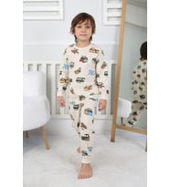 Taşıtlar Baskılı %100 Pamuk Uzun Kollu Erkek Pijama Takımı (3,4,5,6,7,8 Yaş)