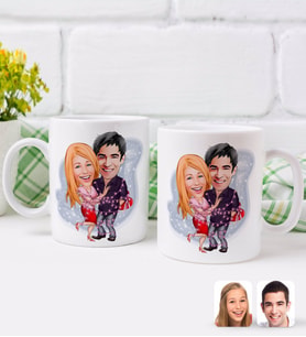 BK Gift Kişiye Özel Sevgililer Karikatürlü İkili Kupa Bardak-2