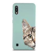 Samsung Galaxy M10 Uyumlu Lansman Kılıf Catface Tasarımlı İçi Kadife Kapak-Turkuaz (Şeffaf)