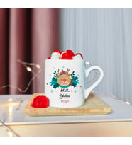 Mutlu Yıllar & Merry Christmas & Yılbaşı & Noel Baba Tasarımlı Ahşap Tabaklı Kişiye Özel Türk Kahvesi Fincanı