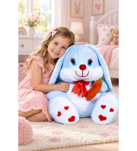 PANDAMKEE 100 Cm Elinde Havuç Tutan Tavşan (Mavi)