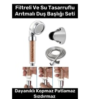 Paslanmaz Filtreli Su Tasarruflu Arıtmalı Duş Başlığı Doğal Taş Boncuklu Başlık Hortum Mafsal Seti