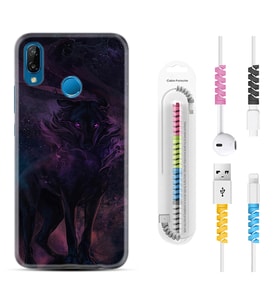 Huawei P20 Lite Mate 10 20 Lite Pro P40 Lite KılıfKablo Koruma Spiral Silikon Black Purple Wolf 1791