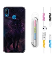 Huawei P20 Lite Mate 10 20 Lite Pro P40 Lite KılıfKablo Koruma Spiral Silikon Black Purple Wolf 1791