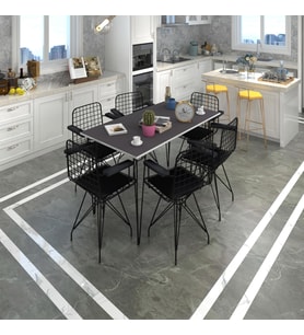 Knsz masa sandalye takımı hem75mazlum grisyh 130*090 klç 6 sandalye syhsyh kolçaklı
