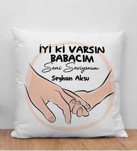 BK Gift Kişiye Özel İsimli Babalar Günü Tasarımlı Beyaz Kırlent Yastık-9, Babaya Hediye, Ev Dekorasyonu, Babalar Günü Hediyesi