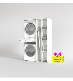Kenzlife çamaşır-kurutma makinesi dolabı gutas sağ byz 187*120*60 çekmeceli + tekli duvar rafı hediye (Beyaz)