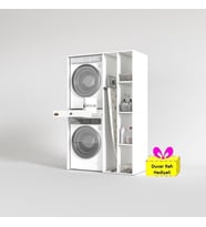Kenzlife çamaşır-kurutma makinesi dolabı gutas sağ byz 187*120*60 çekmeceli + tekli duvar rafı hediye (Beyaz)