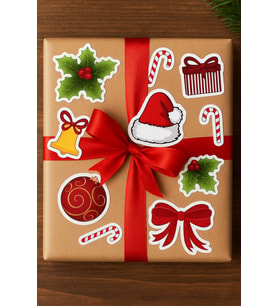 New Year Sticker 11 Adet - Yılbaşı Sticker - Yılbaşı Hediye Paketleme Sticker - Yılbaşı Süsü - (Pembe)