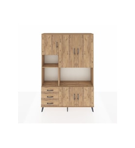 Arges Gardrop 9 Raflı 3 Çekmeceli 5 Kapaklı 132x30x195 Çam-Çam