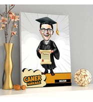 Mezun Öğrenci Karikatürlü Kanvas Tablo