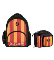 Galatasaray Erkek Çocuk Çizgi Baskılı Suni Deri Sırt Çantası ve Beslenme Çantası Seti - SETME25556B