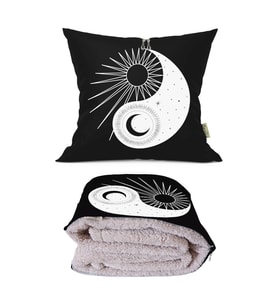 Ying Yang Zodyak Desenli Opsiyonel Battaniyeli Hediye Yastık 38x38cm