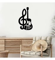 GİTAR SOLANAHTARI MÜZİK TEMALI AHŞAP DUVAR DEKORU TABLO (Siyah)