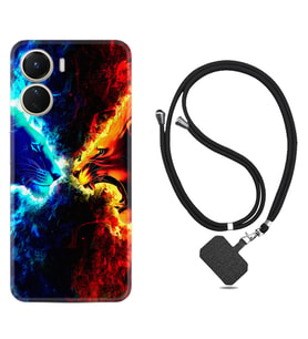 Vivo Y16 Kılıf Silikon Boyun Askılı İpli Desenli Silikon Red Blue Leon 1714