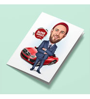 Kişiye Özel Havalı Spor Arabalı Erkek Karikatürlü Tebrik Kartı