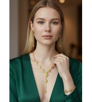 Vip Altın Kaplama Kare Küpe Bileklik Kolye Set - 26set15