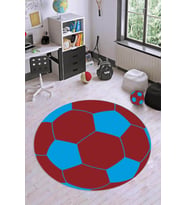 Bordo Ve Mavi Kaymaz Yuvarlak Top Taraftar Halısı VH0083