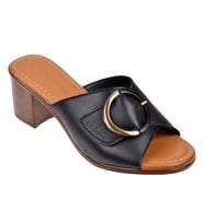 Castle Black Hakiki Deri 6 Cm Topuklu Kadın Terlik CB-4576 SİYAH