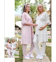 Bone Club 5605 Pudra V Yaka  3Lü Hamile Lohusa Pijama Sabahlık Tk