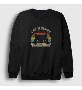 Presmono Unisex Siyah Cat Mommy Kedi Sweatshirt 287807tt