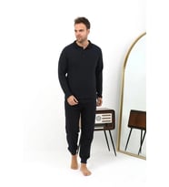 Giyim Erkek Polo Yaka Uzun Kol Penye Pijama Takımı Lacivert