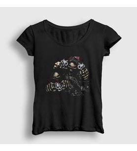 Presmono Kadın Siyah Bandits Kuru Kafa Skull T-Shirt 348249tt