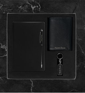 Kişiye Özel Lüks Kutulu Defter & Mekanizmalı Cüzdan Anahtarlık Hediye Seti LK24