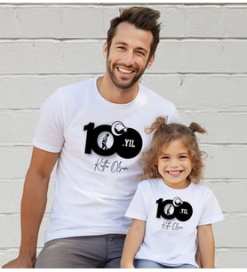 BK Gift 29 Ekim Tasarımlı 2’li Baba-Kız Beyaz Tişört-11, 29 Ekim Hediyesi, Trend Tişört, 100.Yıl Hediyesi