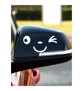 Sevimli Gülen İkonometre Oto Dikiz Aynası Sticker Beyaz 15*14 Cm