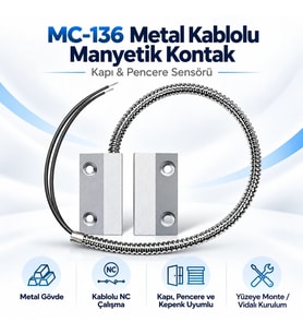 OPAX MC-136 Metal Kablolu Manyetik Kontak Kapı Sensörü, Pencere Sensörü ve Kepenk Sensörü