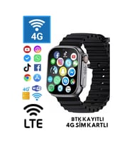 Watch 8 Ultra 4G Sim Kartlı Siyah 32GB Android Akıllı Saat GPS-WİFİ-YOUTUBE Çocuk iPhone Huawei Uyumlu 9 HKONE