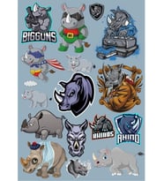 Gergedan Sticker Set-2 17 Parça Telefon, Tablet, Defter, Laptop Sticker