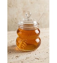 Borosilikat Cam Bal Kavanozu 400 ml - Cam Bal Kaşıklı Ve Kapaklı Bal Kasesi