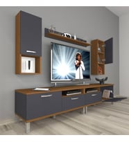 Decoraktiv Eko 5200DA Mdf Krom Ayaklı Tv Ünitesi Tv Sehpası (Antrasit - Ceviz)