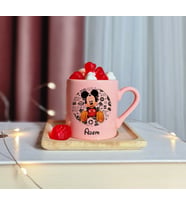 Mickey Mouse Tasarımlı Kişiye Özel Pembe Türk Kahvesi Fincanı