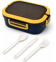 1200 ml 2 Katlı 6 Bölmeli BPA'sız PP Plastik Sefer Tası ve Beslenme Çantası - Hava Kilitli Bento Lunch Box, Çatal ve Kaşık Dahil (Mavi)