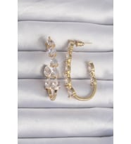 Pirinç Gold Renk Damla Zirkon Taş Tasarımlı Küpe (Karışık)