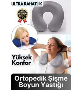 Özel Üretim Portatif Rahat Konforlu Seyahat Yolculuk Araba Uçak Kadife Ortopedik Şişme Boyun Yastığı
