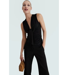 Polyester Elastan Sandy Örme Büstiyer V Yaka Fitted Yazlık Kaliteli İşçilik Konforlu Kesim