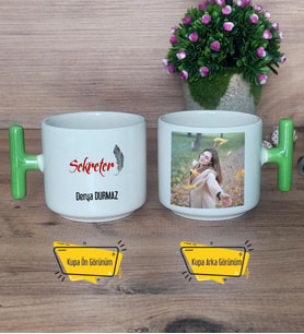 Kişiye Özel Sekreter Kupa Bardak Fotoğraflı T Yeşil Kulplu Sekretere Hediye