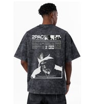 Tasarım 2Pac Tupac Amaru Shakur Şarkıcı Rapper Baskılı Unisex Oversize Eskitme Yıkamalı Tişört