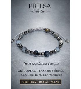 Sertifikalı Stres Regülasyon Enerjisi Dengeleyici Bileklik – Gri Jasper Terahertz Doğaltaş (Çok Renkli)