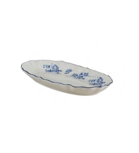 Acar Vintage Garden Mavi Çiçek Desenli Beyaz Porselen Oval Tabak 32x19 cm