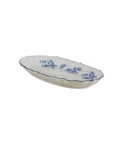 Acar Vintage Garden Mavi Çiçek Desenli Beyaz Porselen Oval Tabak 32x19 cm