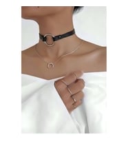 Halka Detaylı Şık Deri Choker (Siyah)