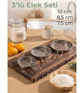 Süsleme Eleği Paslanmaz 3lü Metal Un Eleği Paslanmaz Metal Un Ve Şeker Eleği Metal Elek