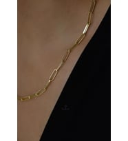 Kalın Geçme Zincir 925 Ayar Gümüş Gerdanlık Kolye  (Sarı)
