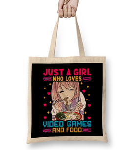 Cute Just A Girl Who Loves Video Games And Food Bez Çanta Uzun Saplı