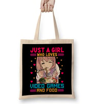 Cute Just A Girl Who Loves Video Games And Food Bez Çanta Uzun Saplı